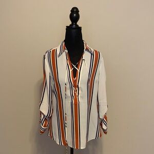 Express Multicolor Striped Blouse - Orange, Navy, and White